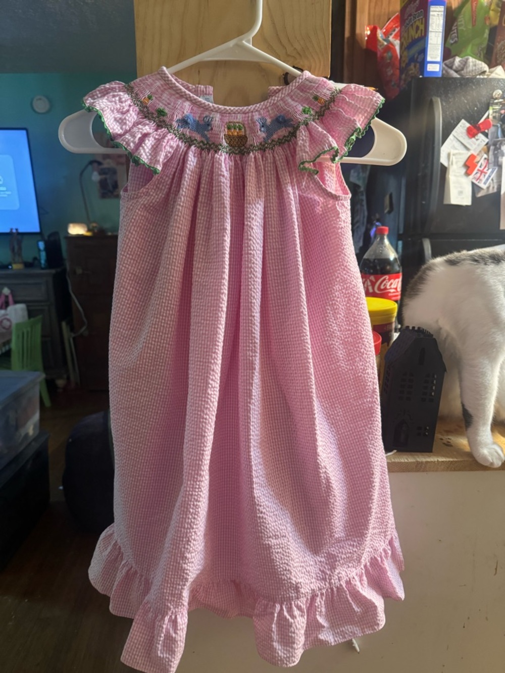 Pink Smocked Little Girls' Dress with Bunny & Floral Trim